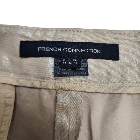 French Connection Womens Shimmer Trouser Pants Size 10 Cream Metallic Ankle - Picture 6 of 12